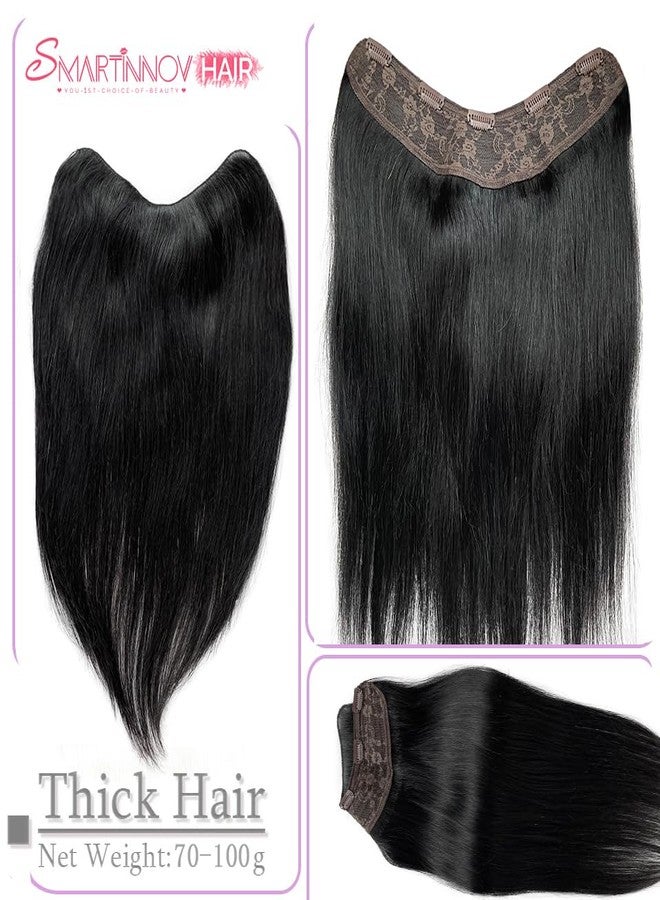 Smartinnov V Shape Clip In Hair Extensions - 22 Inch Real Human Hair, Jet Black, Double Weft Seamless One Piece, 100G - Image 2