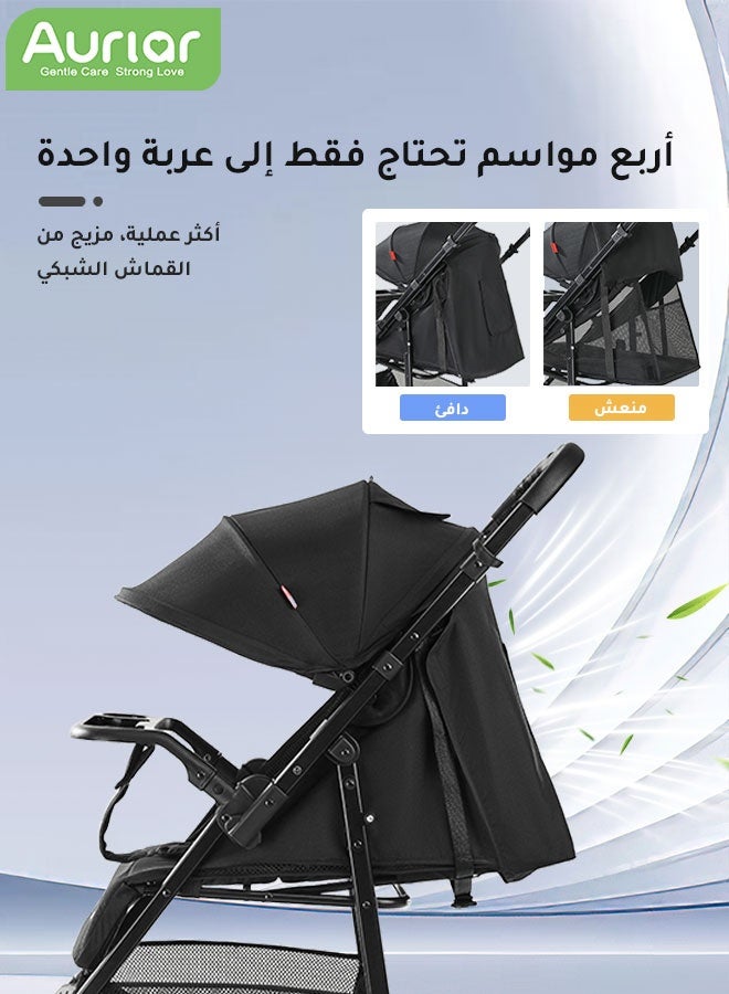Aurlar Two-Way Baby Stroller, Lightweight Travel Pushchair with Tray, Extra-Large Canopy, Shock-Absorbing Wheels & One-Click Compact Fold, with Mosquito Net & Storage Basket, for 0–36 Months - Image 2