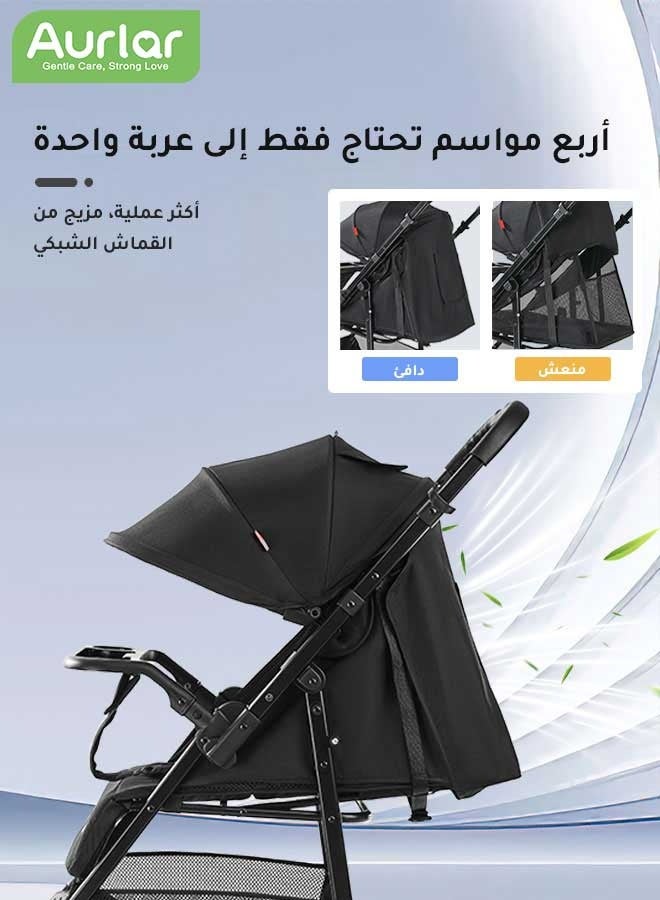 Aurlar Two-Way Baby Stroller, Lightweight Travel Stroller with Tray, Extra-Large Canopy, Shock-Absorbing Wheels & One-Click Compact Fold, with Mosquito Net & Storage Basket, for Newborns to 36 Months - Image 2