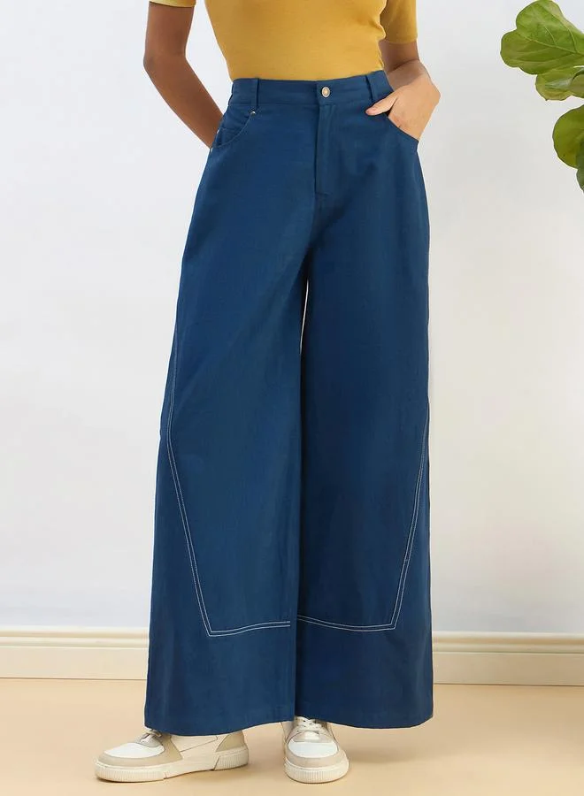 SASSAFRAS Sassafras Women Blue Twill Mid Rise Flared Pants