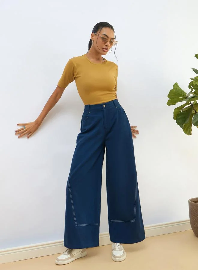 SASSAFRAS Sassafras Women Blue Twill Mid Rise Flared Pants