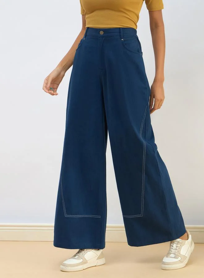SASSAFRAS Sassafras Women Blue Twill Mid Rise Flared Pants