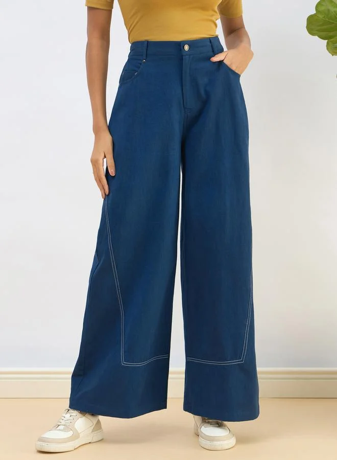 SASSAFRAS Sassafras Women Blue Twill Mid Rise Flared Pants