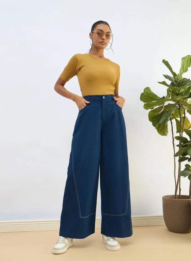 SASSAFRAS Sassafras Women Blue Twill Mid Rise Flared Pants