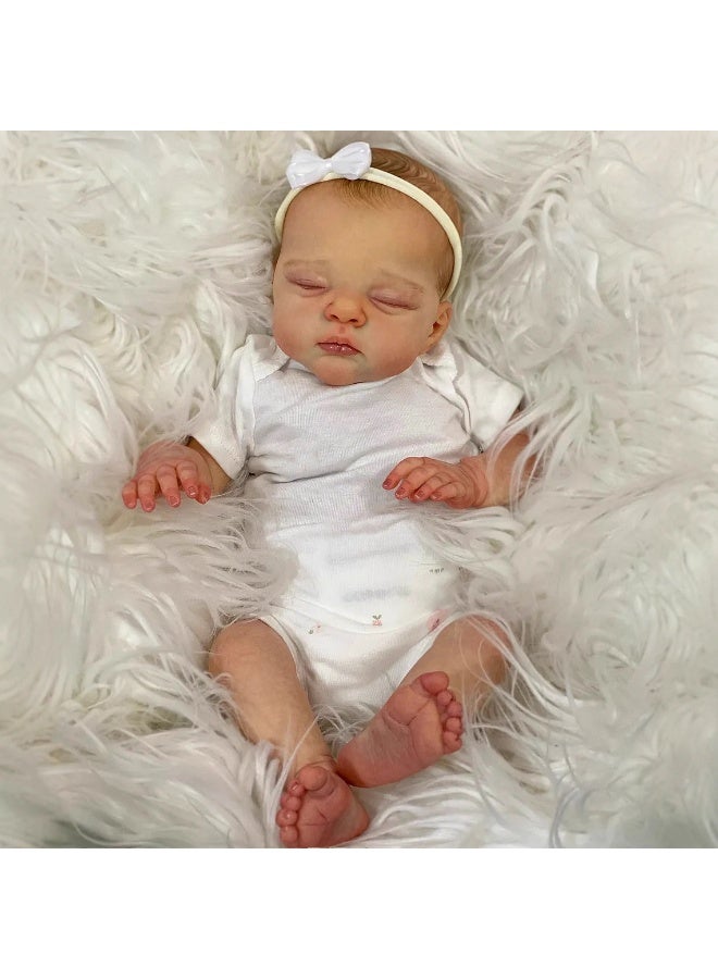 NPK 18-inch Short-sleeved White Romper Reborn Toddler Girl Doll, Handmade Silicone Soft-gel Reborn Baby Doll, Lifelike, Children's Playset - Image 1