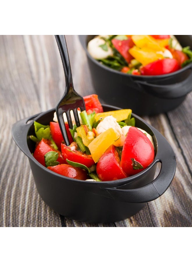 Restaurantware 3 Ounce Mini Serving Dishes, 100 Disposable Mini Appetizer Dishes - Built-In Handles, Rectangle, Black Plastic Mini Casserole Dishes, Serve Snacks or Desserts - Image 3