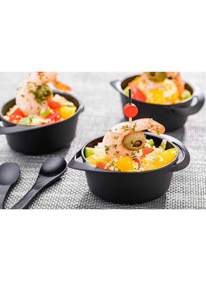 Restaurantware 3 Ounce Mini Serving Dishes, 100 Disposable Mini Appetizer Dishes - Built-In Handles, Rectangle, Black Plastic Mini Casserole Dishes, Serve Snacks or Desserts - Image 5