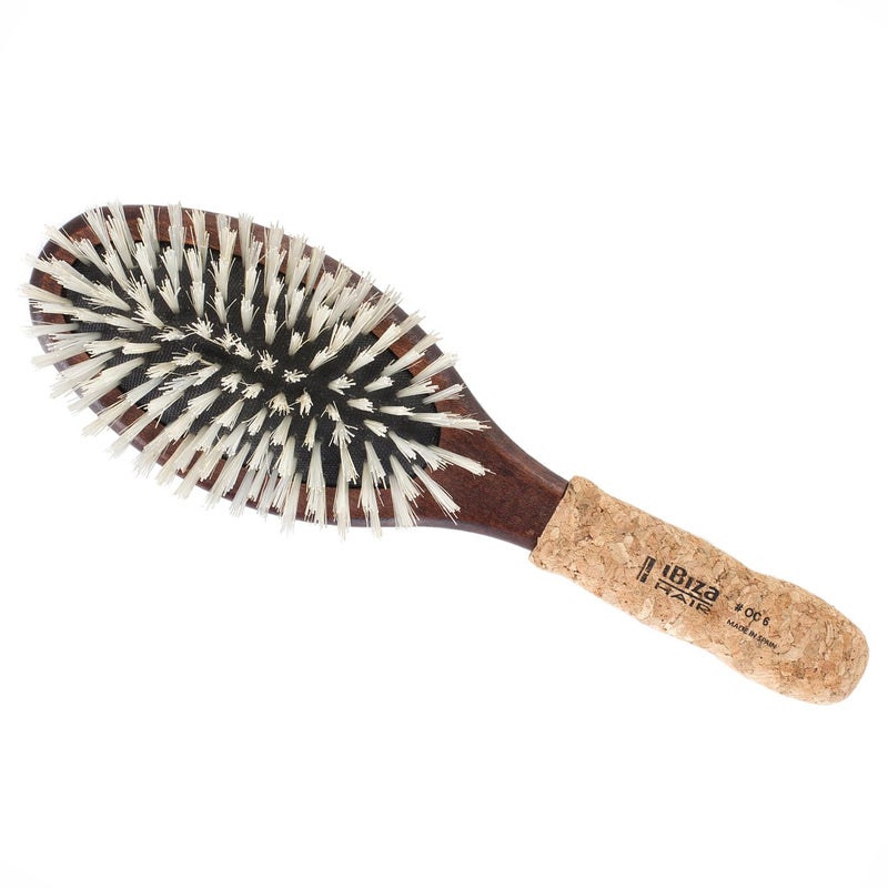 Ibiza Hair Oval Boar Flat Brush (OC6) | Reinforced Boar & Nylon Bristles with Cork Handle | Creates Shiny Looks | Ideal for Short to Long Styles | Use Before or After Blowouts | Heat Resistant - Image 1