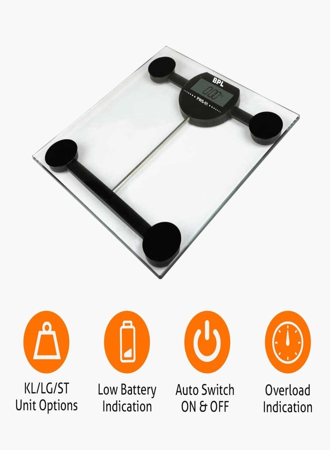 BPL Medical Technologies PWS-01 Personal Weighing Scale for Highly Accurate Digital Bathroom Body Scale, Precisely Measures Weight Up to 180Kg - Transparent - Image 3