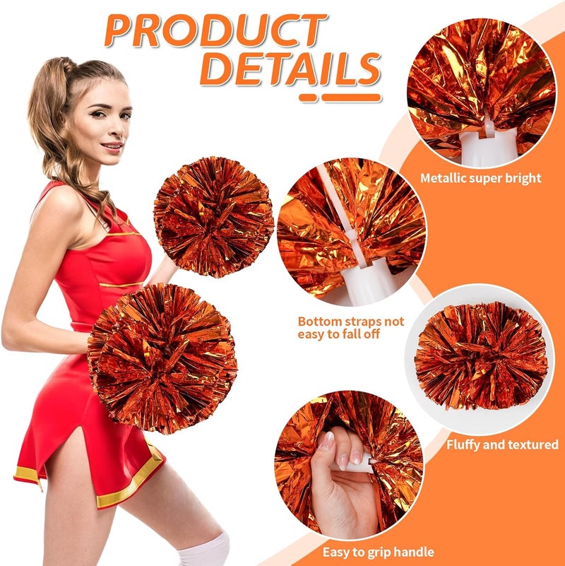 CREATIEE-PRO 4Pcs Metallic Cheerleading Pom Poms, Creatiee 2 Pair Cheerleader Cheering Squad Pompoms for School Sports Dance Games Team Spirit Cheer - Image 2