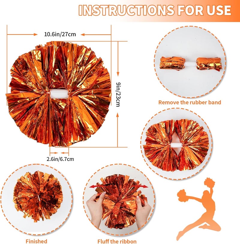 CREATIEE-PRO 4Pcs Metallic Cheerleading Pom Poms, Creatiee 2 Pair Cheerleader Cheering Squad Pompoms for School Sports Dance Games Team Spirit Cheer - Image 3