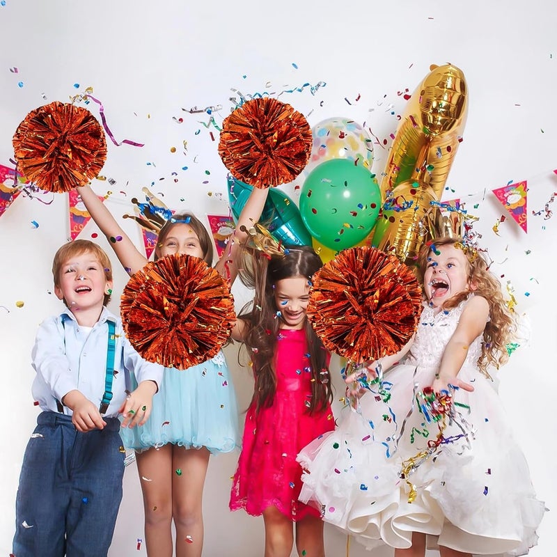 CREATIEE-PRO 4Pcs Metallic Cheerleading Pom Poms, Creatiee 2 Pair Cheerleader Cheering Squad Pompoms for School Sports Dance Games Team Spirit Cheer - Image 5