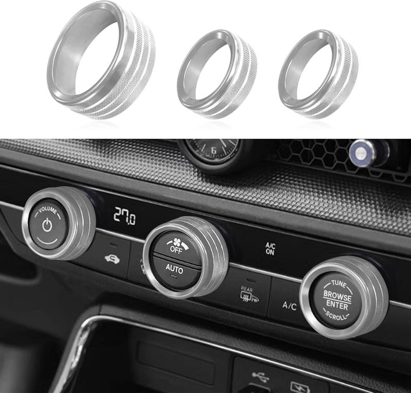 RGOAANC 3PCS Air Conditioner Switch Button Knob Cover, Aluminum Alloy Trim Cover, Air Conditioner Knob Ring, Trailer Gear Switch Knob Cover Compatible with Dodge Challenger Durango 2015-2022 (Silver) - Image 1