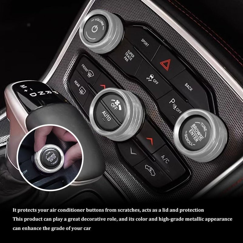RGOAANC 3PCS Air Conditioner Switch Button Knob Cover, Aluminum Alloy Trim Cover, Air Conditioner Knob Ring, Trailer Gear Switch Knob Cover Compatible with Dodge Challenger Durango 2015-2022 (Silver) - Image 3