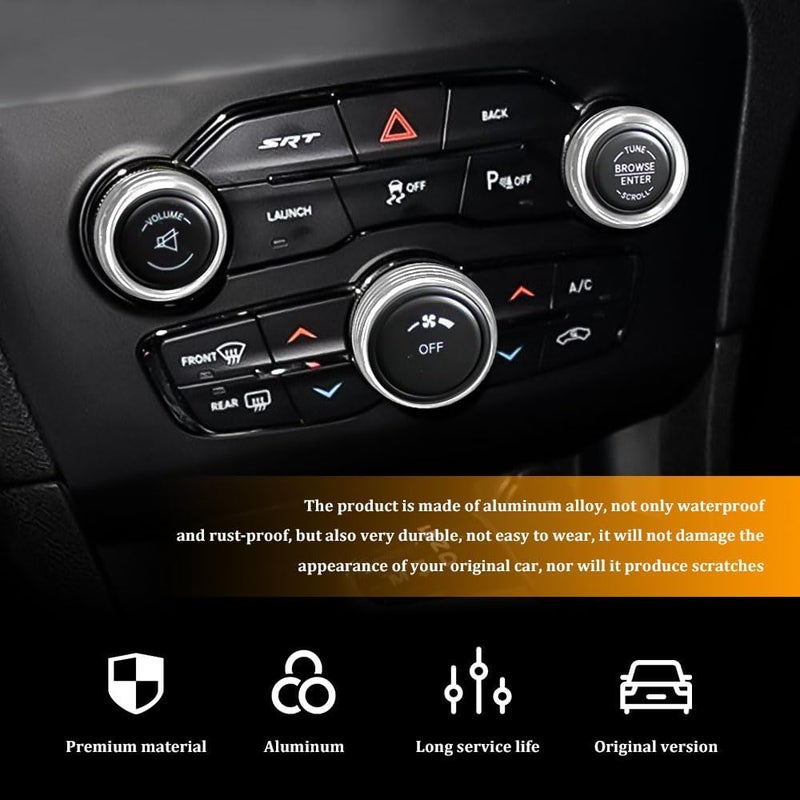RGOAANC 3PCS Air Conditioner Switch Button Knob Cover, Aluminum Alloy Trim Cover, Air Conditioner Knob Ring, Trailer Gear Switch Knob Cover Compatible with Dodge Challenger Durango 2015-2022 (Silver) - Image 4
