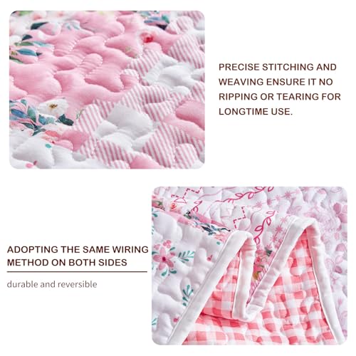 Joyreap 3 Pieces Floral Patchwork Quilt Set King, Pink n White Flowers Design, Soft n Cozy Microfiber Quilt, Bedspread Bed Cover for All Season, 1 Quilt and 2 Pillow Shams- 102x90 inches - Image 4