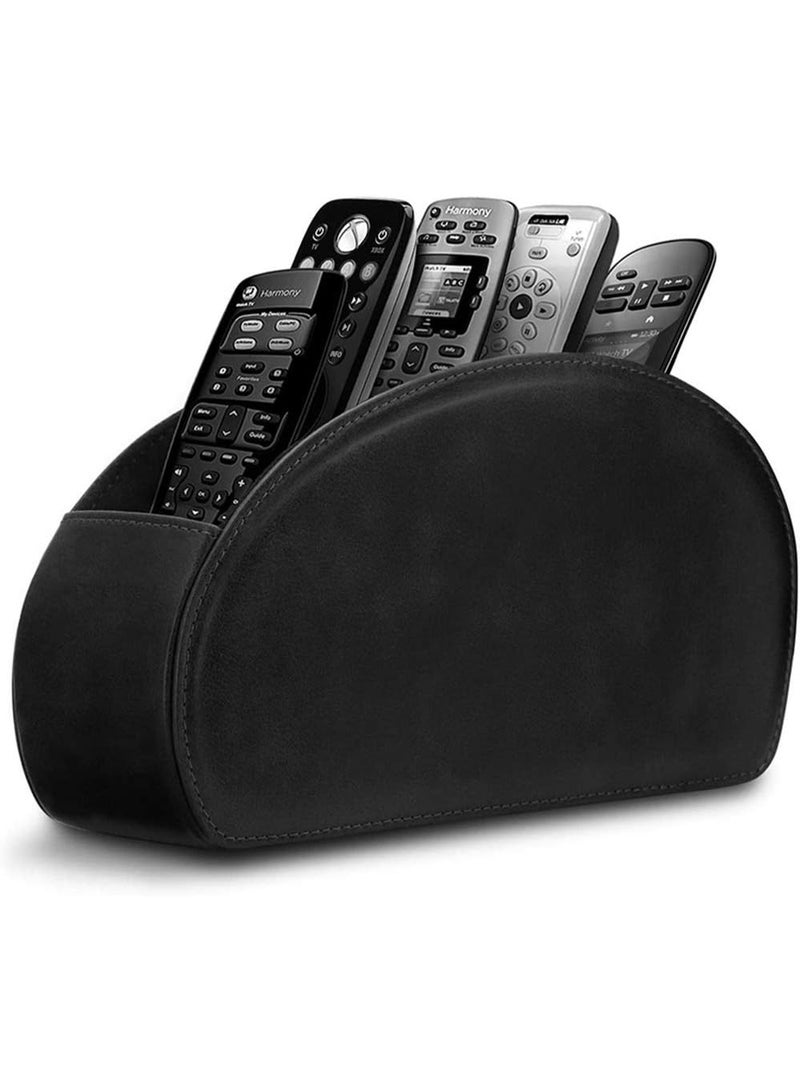 Leather Remote Control Holder with 5 Compartments TV Remote Caddy Store Box,Desktop Organizer for Controller, Gl and Media Player,Pen Storage(Black) - Image 3