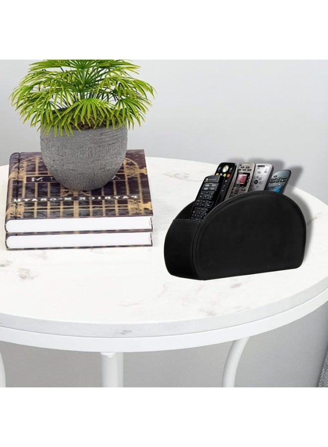 Leather Remote Control Holder with 5 Compartments TV Remote Caddy Store Box,Desktop Organizer for Controller, Gl and Media Player,Pen Storage(Black) - Image 1