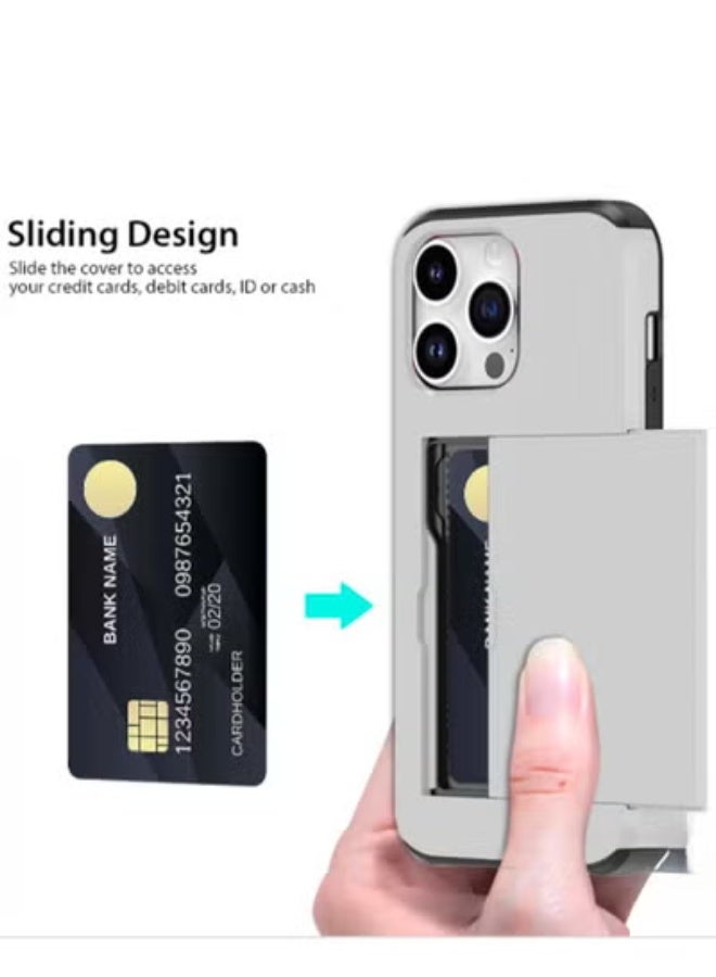 GULFLINK iPhone 15 Pro Case with Card Holder Heavy Duty Protective Dual Layer Shockproof Hidden Card Slot Wallet Case White - Image 2