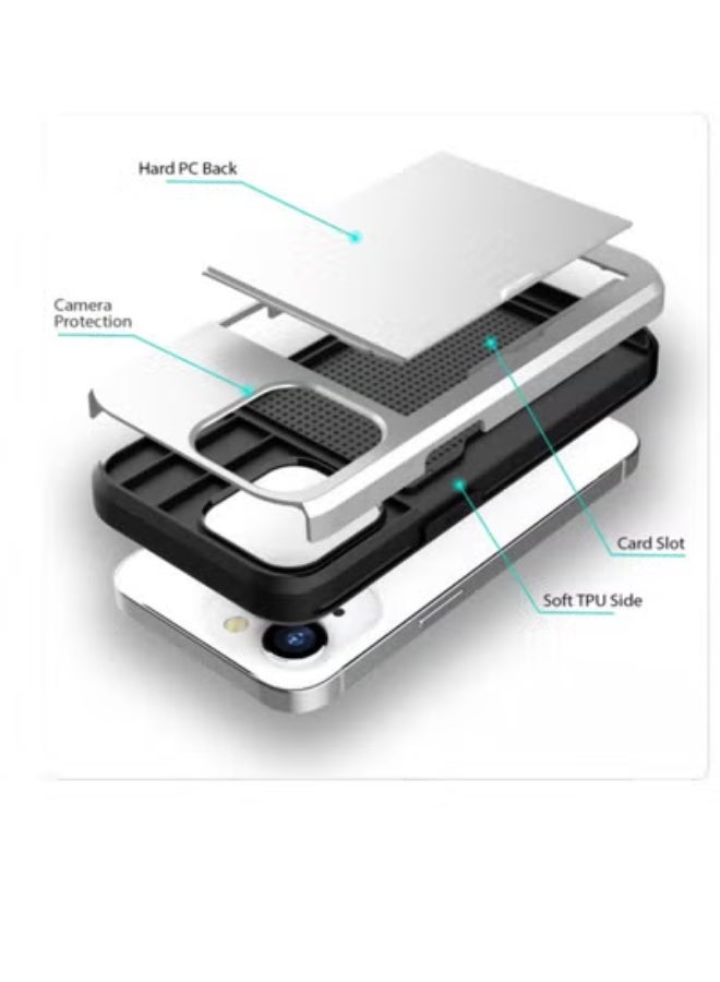 GULFLINK iPhone 15 Pro Case with Card Holder Heavy Duty Protective Dual Layer Shockproof Hidden Card Slot Wallet Case White - Image 3