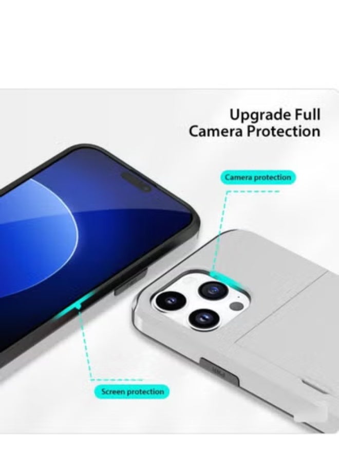 GULFLINK iPhone 15 Pro Case with Card Holder Heavy Duty Protective Dual Layer Shockproof Hidden Card Slot Wallet Case White - Image 5