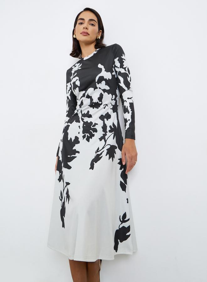 Styli Floral Print A-Line Midi Dress - Image 1