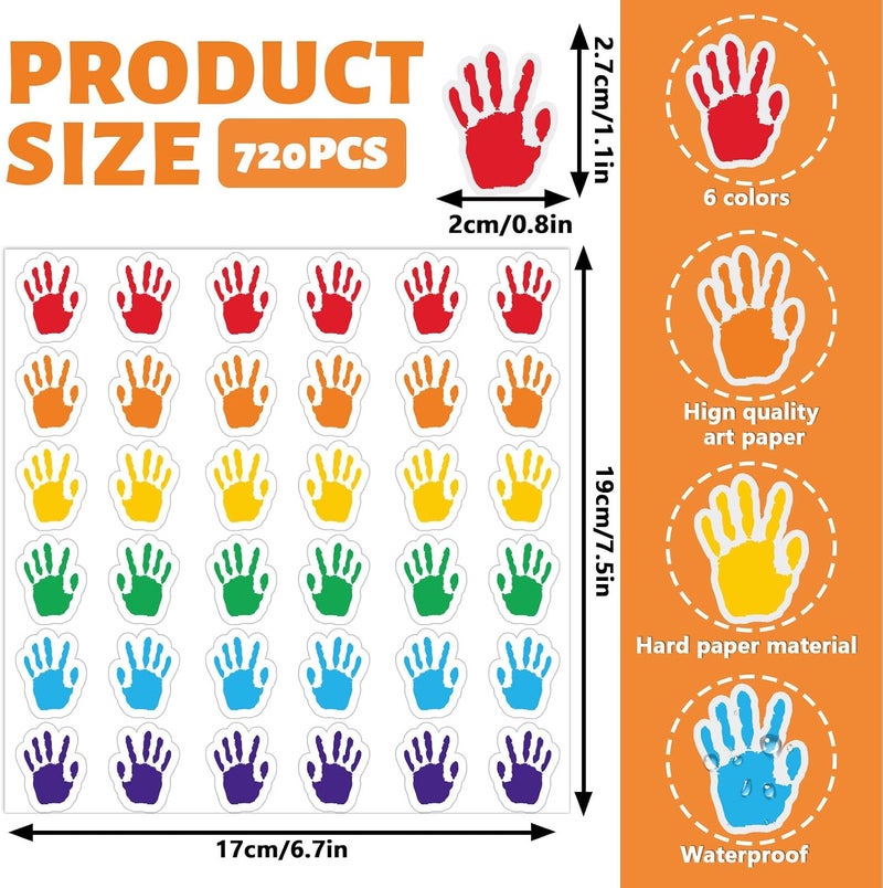 Whaline 720Pcs Colorful Handprint Stickers Back to School Rainbow Colors Self-Adhesive Label Decals for Greeting Invitation Cards Envelope Gift Wrapping Supplies, 6 Colors - Image 2