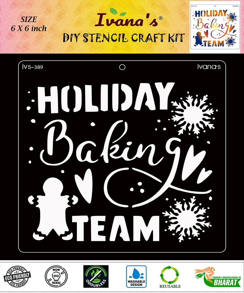 Ivana's Holiday Stencil for Art & Craft, Reusable DIY Decorative Stencil for Painting on Canvas, Fabric, Cloth, Paper, Glass, Furniture and Wall, Size - 6 x 6 inch, IVS-389 - Image 1