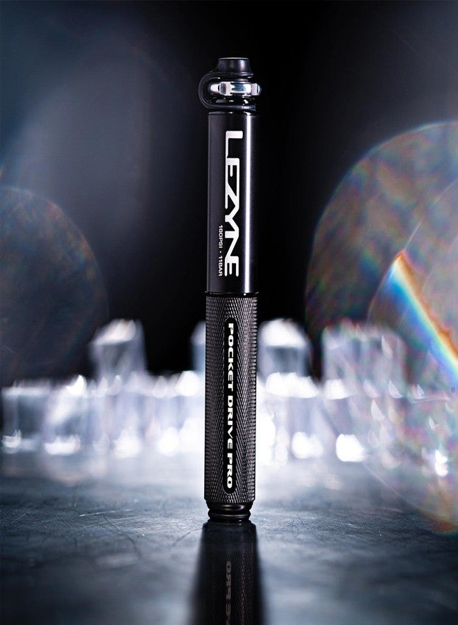 LEZYNE Pocket Drive Pro Mini Bicycle Hand Pump | 160 PSI High Pressure Bike Tire Pump, CNC Aluminum, ABS Flex Hose with Valve Core Tool, Presta & Schrader Compatible, Black - Image 4