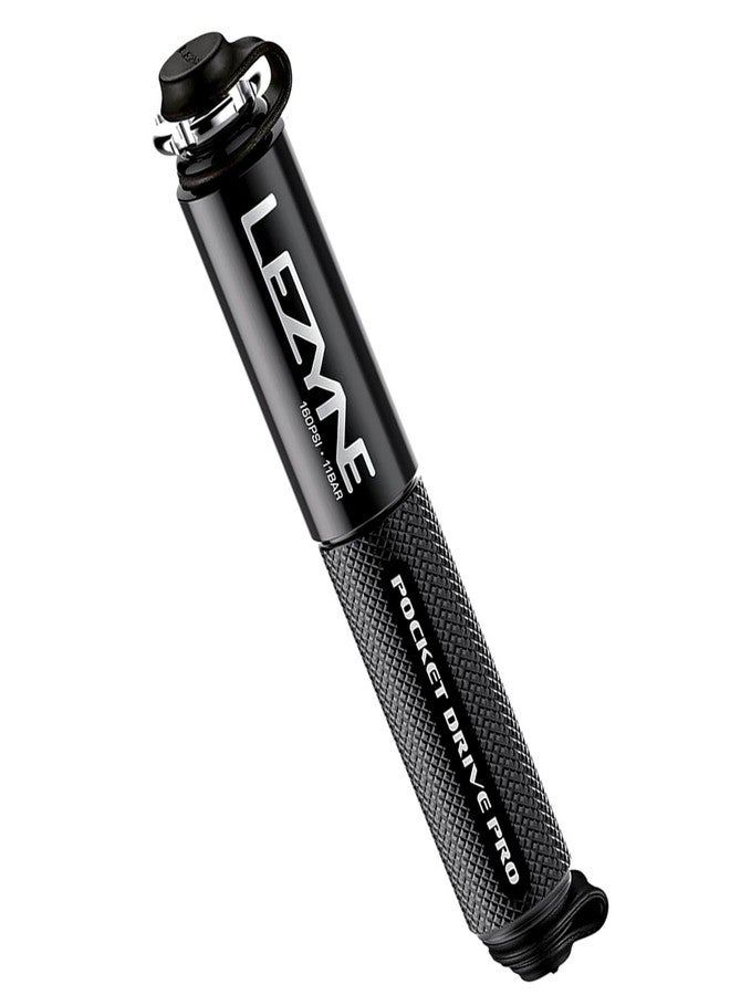 LEZYNE Pocket Drive Pro Mini Bicycle Hand Pump | 160 PSI High Pressure Bike Tire Pump, CNC Aluminum, ABS Flex Hose with Valve Core Tool, Presta & Schrader Compatible, Black - Image 1