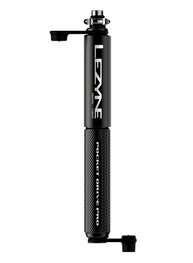 LEZYNE Pocket Drive Pro Mini Bicycle Hand Pump | 160 PSI High Pressure Bike Tire Pump, CNC Aluminum, ABS Flex Hose with Valve Core Tool, Presta & Schrader Compatible, Black - Image 2