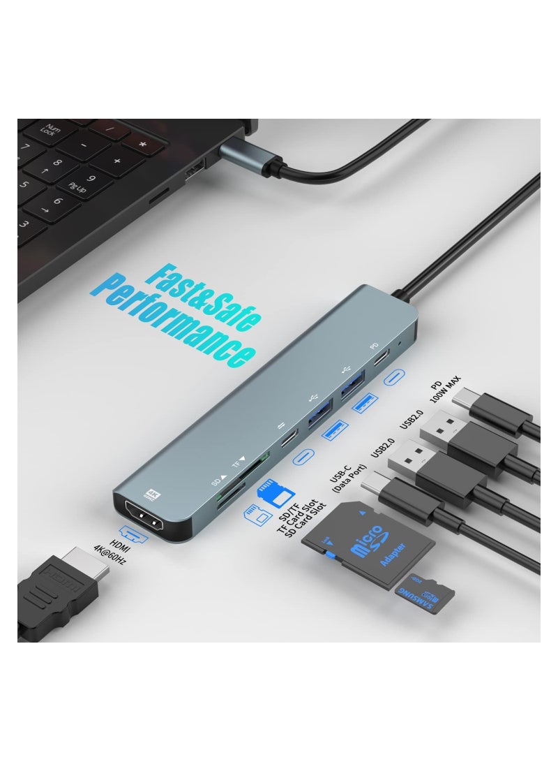 ELTRAZONE محطة إرساء، محور USB C، محطة إرساء USB C 7 في 1، محول متعدد المنافذ Type C، 4K HDMI، USB-A، PD 100W، USB-C، متوافق مع SD/TF لأجهزة MacBook، أجهزة الكمبيوتر المحمولة Type C Thunderbolt 3 - Image 2