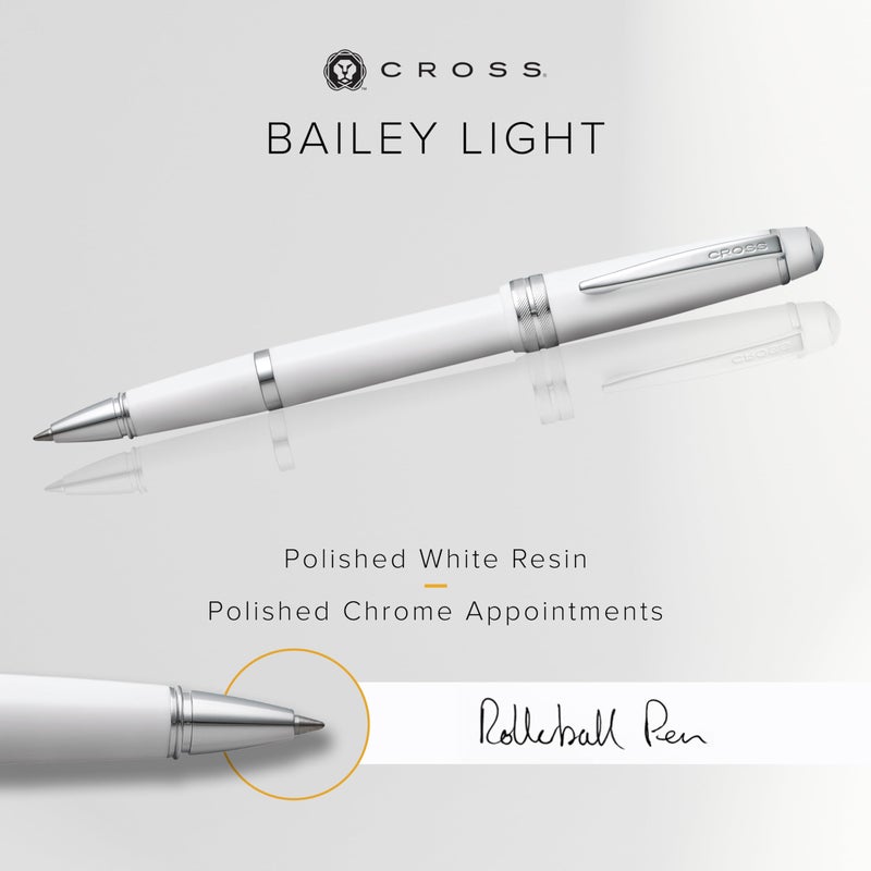 Cross Bailey Light Refillable Rollerball Pen Presented in a Everyday Gift Box - Medium Point, Black Ink, Polished White - Image 2