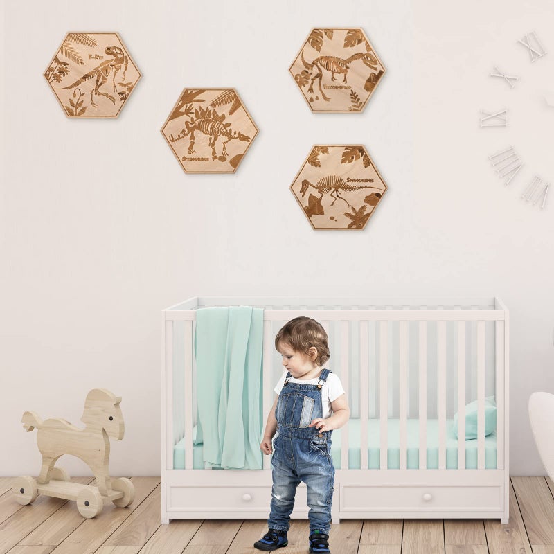Maitys 4 Pcs Dinosaur Room Wall Decor for Boys 5.1'' x 5.9'' Wooden Dino Wall Art for Kids Baby Nursery Playroom Bedroom Classroom Decorations - Image 3