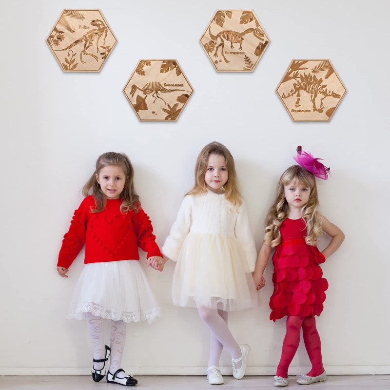 Maitys 4 Pcs Dinosaur Room Wall Decor for Boys 5.1'' x 5.9'' Wooden Dino Wall Art for Kids Baby Nursery Playroom Bedroom Classroom Decorations - Image 5