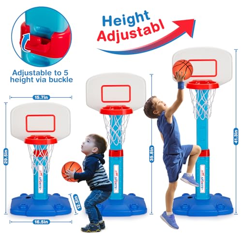 LACCHOUFEE Basketball Hoop Indoor Outdoor Toys for Toddlers 13 Kids Basketball Hoop with 3 Balls Adjustable Mini Basketball Goal Birthday Sports Toys Gift for Baby Boys Girls Age 1 and Up Blue - Image 5