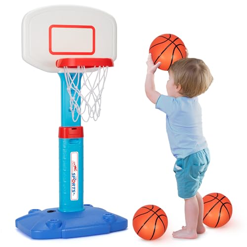 LACCHOUFEE Basketball Hoop Indoor Outdoor Toys for Toddlers 13 Kids Basketball Hoop with 3 Balls Adjustable Mini Basketball Goal Birthday Sports Toys Gift for Baby Boys Girls Age 1 and Up Blue - Image 1