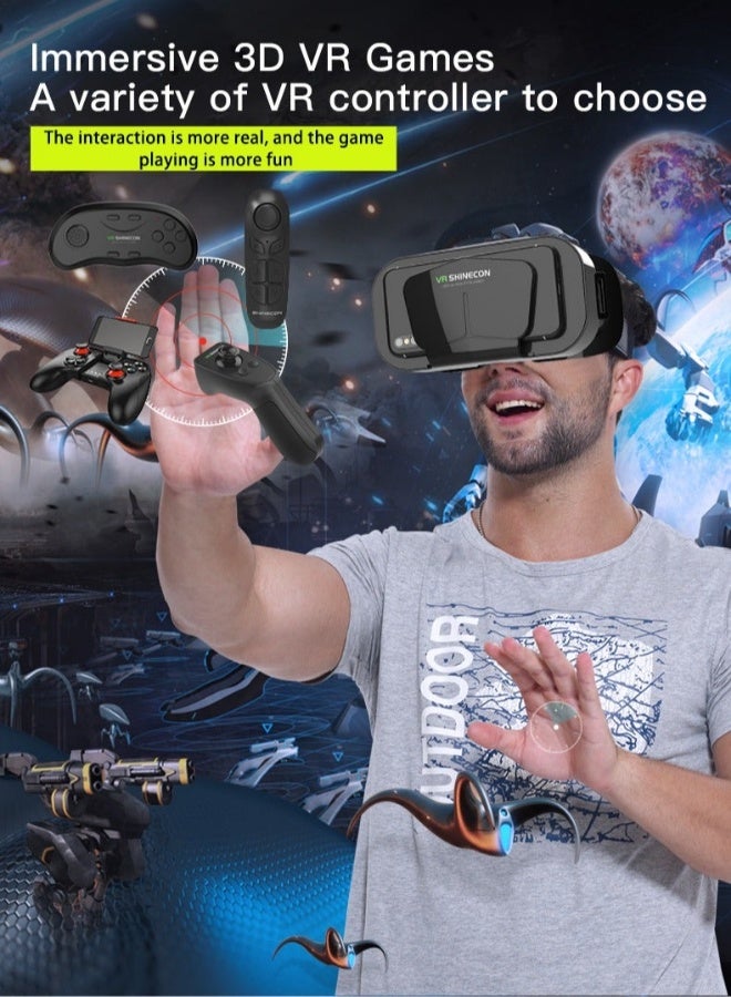 Shinecon VR 3D Virtual Reality Headset(Support 3.5-7.2 inch mobile phones) with Controller for Movies and Games - Image 4