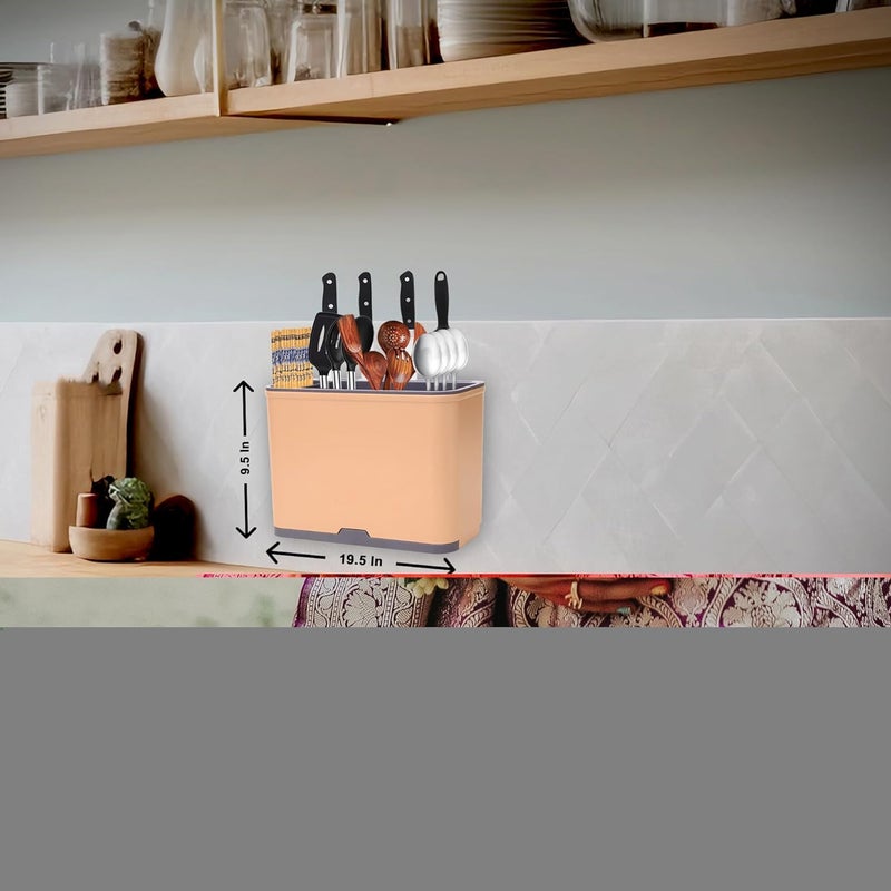 ZODZE Kitchen Storage Holder Spoon Fork Chopstick Tableware Organizer Drainer Rack Cutlery Rack Knife Holder Shelf Kitchen Accessories Beige Grey - Image 4