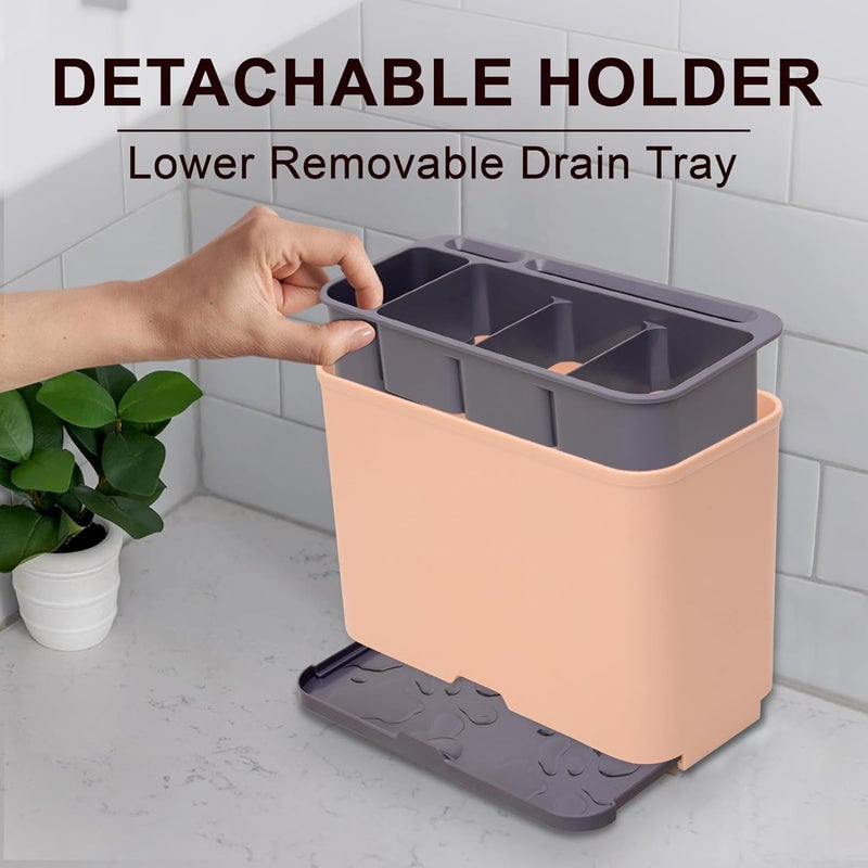 ZODZE Kitchen Storage Holder Spoon Fork Chopstick Tableware Organizer Drainer Rack Cutlery Rack Knife Holder Shelf Kitchen Accessories Beige Grey - Image 5