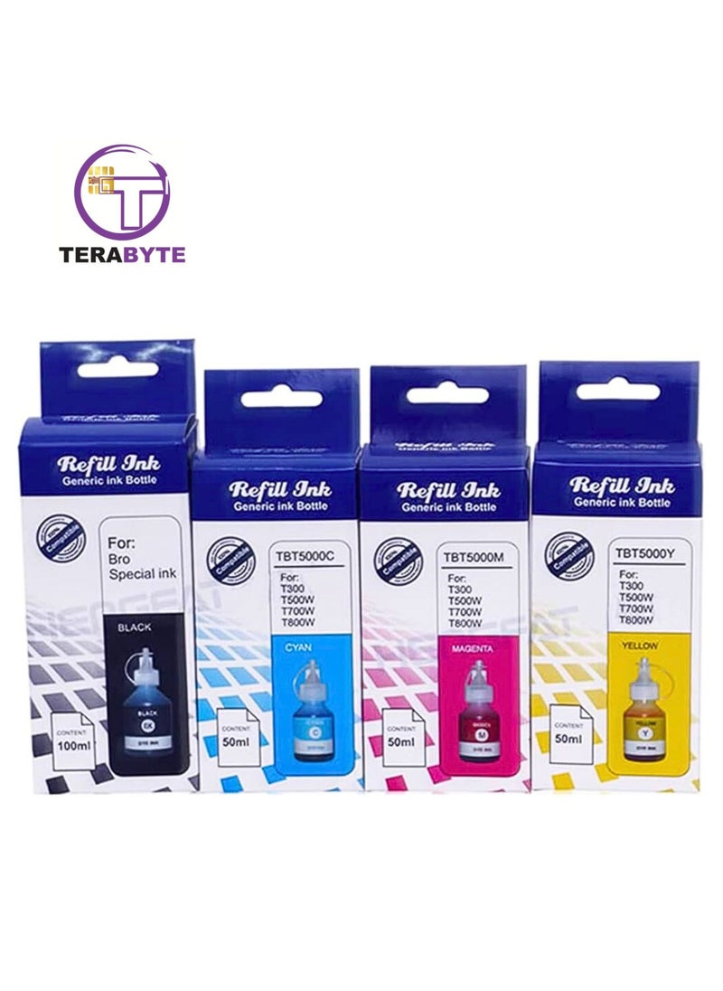 Terabyte BT6000 BT5000 Ink for Brother Ink Tank 4-Color (Black Cyan Magenta Yellow) Printers Refill for DCP - T300 T500W T700W T310 T510W T710W MFC - T800W T810W T910W T4500DW  - Image 1