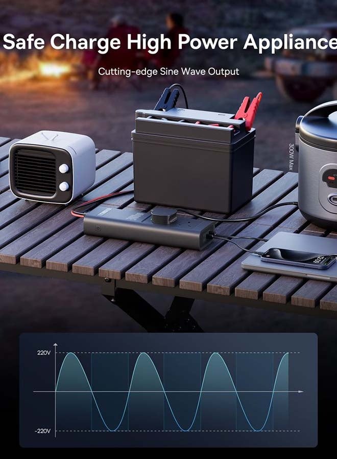 Baseus Baseus 300W 220V Car Jump Starter with Cigarette Lighter or Car Battery, 2 Type-C Ports, 1 USB Port, and 2 Power Ports - Black - Image 3