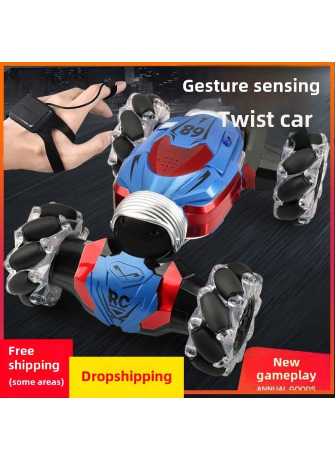 Direct Stunt Remote Control Car Children's Toy Gesture Induction Remote Control Twist Car Drift Off-road Climbing Car-Colour:2019-24b Blue -Proportion:Three Batteries  - Image 3