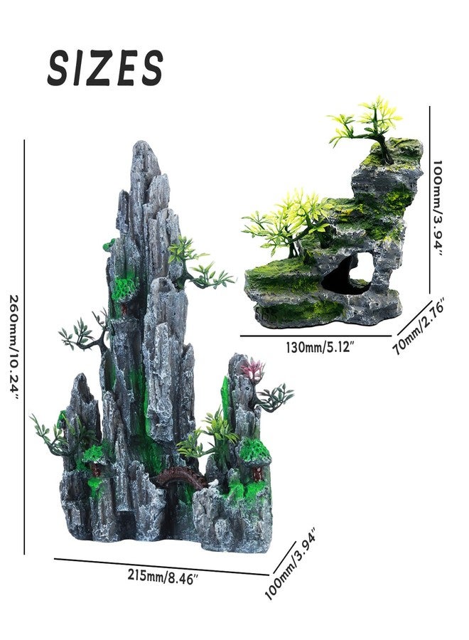 Saim 2Pack Aquarium Decorations-Mountain View Stone Ornament, Fish Tank Rock Decor & Aquatic Plant Background for Freshwater/Saltwater Tanks - Image 2