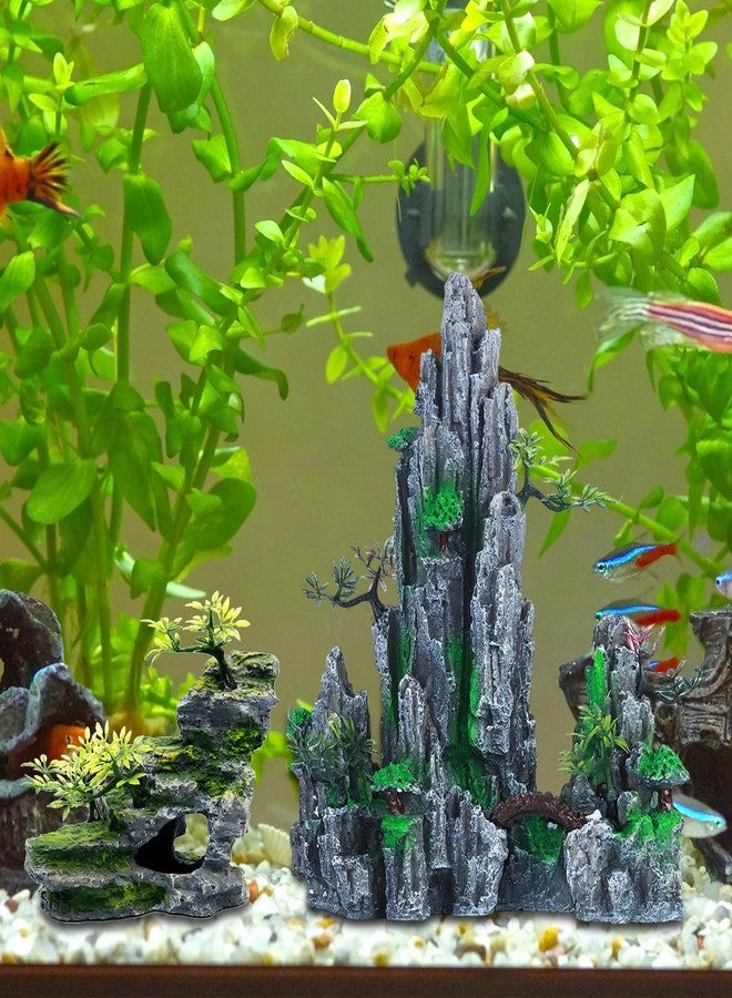 Saim 2Pack Aquarium Decorations-Mountain View Stone Ornament, Fish Tank Rock Decor & Aquatic Plant Background for Freshwater/Saltwater Tanks - Image 5