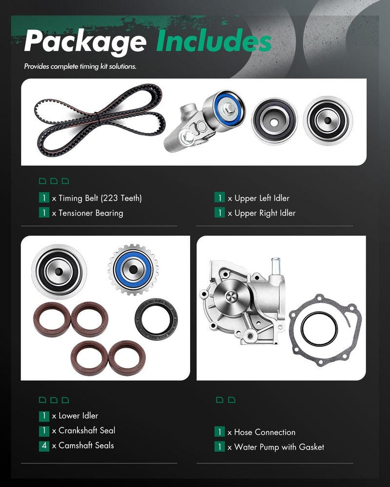 Scitoo Timing Belt Water Pump Oil Seals Kit for 2000-2006 Subaru Legacy Outback Baja 2.5L Non-Turbo H4 SOHC EJ25 - Image 2