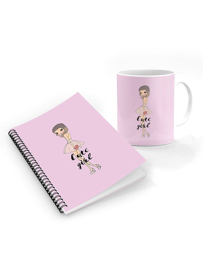 Stylizedd Designer Printed Coffee Mug + A5 Spiral Notebook Memo Notepad Journal Personalised Combo Gift Set Coy Cute Girl