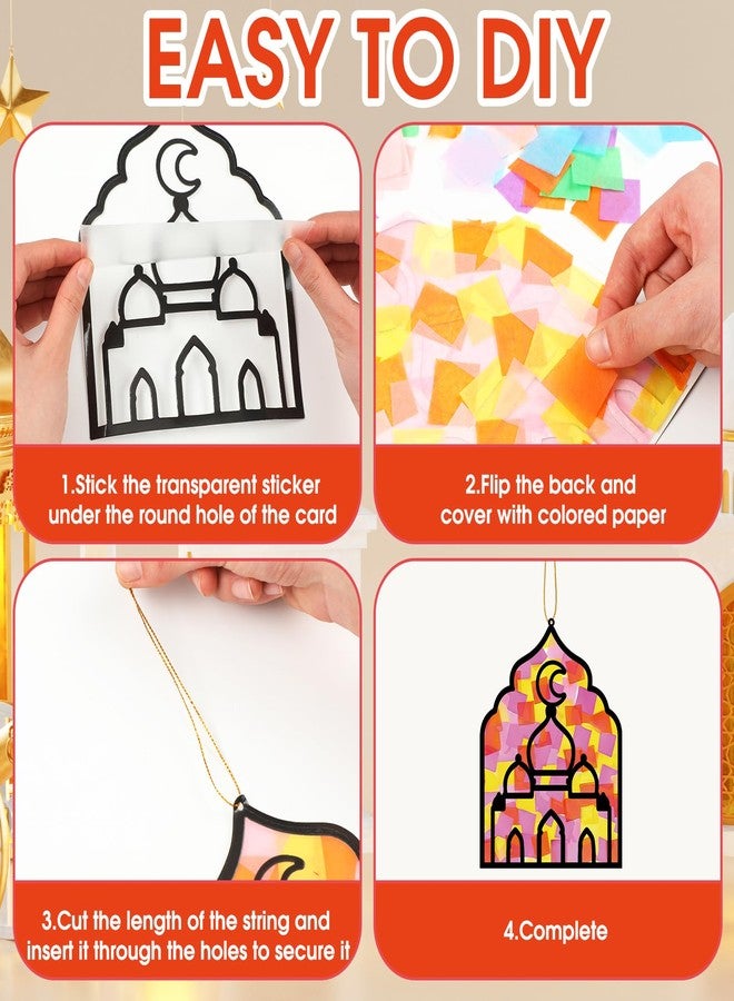 DoubleFill 48 Pcs 36 Sets Suncatchers Crafts Kit DIY Tissue Paper Suncatchers Craft Kit DIY Ornaments for Window Art (Ramadan) - Image 3