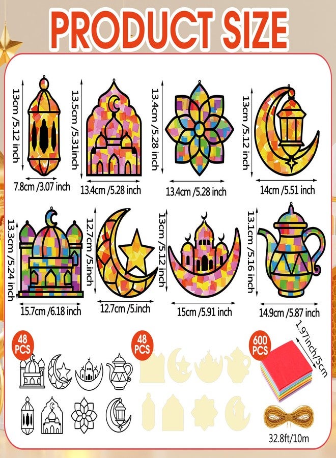 DoubleFill 48 Pcs 36 Sets Suncatchers Crafts Kit DIY Tissue Paper Suncatchers Craft Kit DIY Ornaments for Window Art (Ramadan) - Image 2