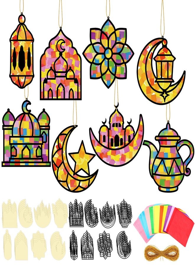 DoubleFill 48 Pcs 36 Sets Suncatchers Crafts Kit DIY Tissue Paper Suncatchers Craft Kit DIY Ornaments for Window Art (Ramadan) - Image 1
